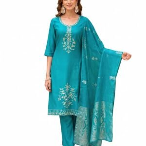 Sangria Embroidered Straight Chickenkari Kurta